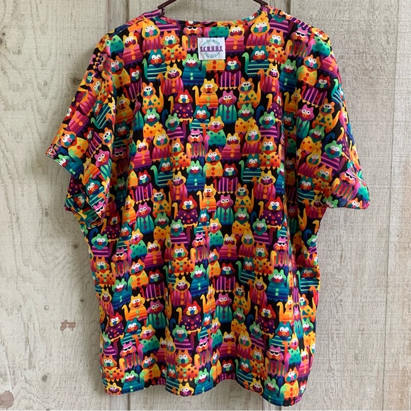 Neon Cat Scrub Top | S.C.R.U.B.S. | Size Large - Picture 4 of 6